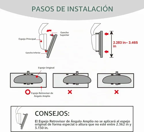Vista 6 de Espejo retrovisor, espejo de gran angular con clip interior (11 x 3 pulgadas)
