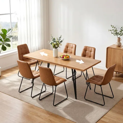Vista 15 de HIPIHOM Mesa de comedor extensible para 4-6, de 55 a 71 pulgadas para espacios pequeños Mesa de roble