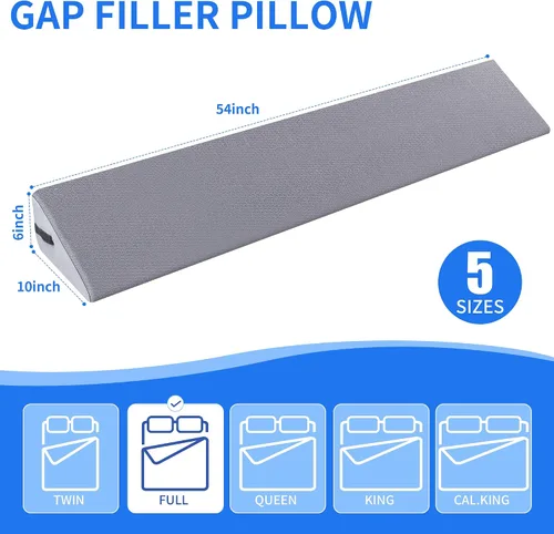 Vista 6 de Almohada de cuña de cama de tamaño matrimonial (54 x 10 x 6 pulgadas) para dormir, almohada de cabecero, relleno de huecos de cama, cuña de colchón