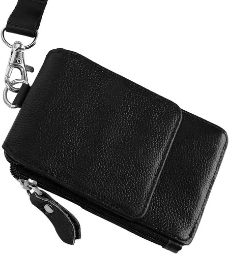 Vista 9 de plplaaoo Soporte para tarjetas, bloqueo RFID, identificación de piel de vaca, collar vertical con cordón, ranura transparente de alta definición