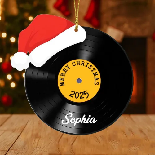 Vista 7 de Adorno de Disco de Vinilo Retro Personalizado 2025, Adorno de Músico Personalizado para Amantes de la Música, Decoración de Árbol de Navidad