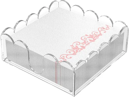Vista 7 de YAGELI Servilletero acrílico transparente – Elegante bandeja festoneada para cóctel, baño, cocina y comedor – Toalla de papel plana y organizador