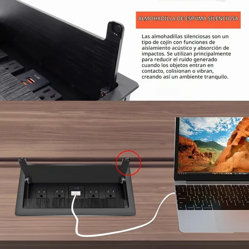 Vista 5 de Caja de toma de corriente integrada Mesa; concentrador de alimentación para mesa de conferencias; 4 salidas AC TR, USB-A USB-C PD 20 W carga rápida