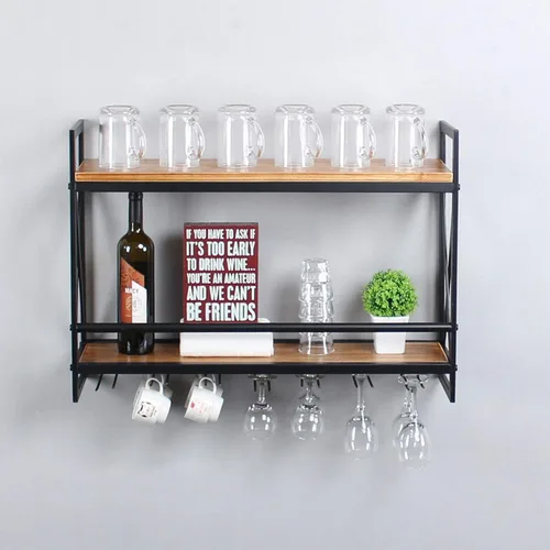 Vista 14 de MBQQ Estantes de vino rústicos montados en la pared con soporte para vidrio de 6 vástagos, estante de vino industrial de metal de 23.6 pulgadas