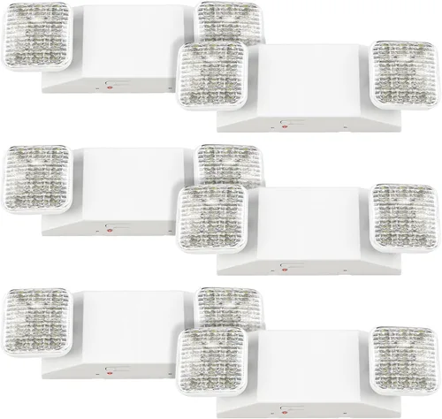 Vista 12 de Luces de emergencia LED con batería de respaldo, dos luces LED de emergencia comerciales ajustables, CA 120/277V, certificado UL 924, accesorio