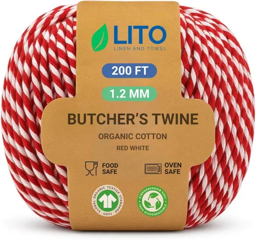 Vista 10 de Cuerda de algodón orgánico verde y blanco – 200 pies para envolver, hornear, carnicero, manualidades, proyectos de bricolaje, Pascua, Navidad