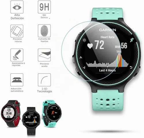 Vista 3 de Diruite Paquete de 4 protectores de pantalla de vidrio templado para Garmin Forerunner 220/225/230/235/620/630, dureza 2.5D 9H, película protectora