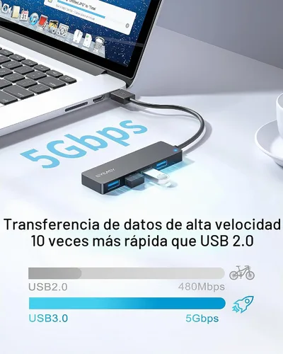 Vista 3 de BYEASY Hub USB, múltiples concentradores USB 3.0, divisor USB para portátil con puerto de alimentación tipo C, extensor para mouse, teclado, unidad