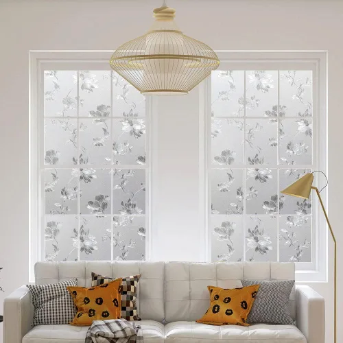 Vista 4 de Hibiscus Flowers - Película de ventana con bloqueo solar de 17.5 x 78.7 pulgadas, adhesivo decorativo extraíble de vidrio