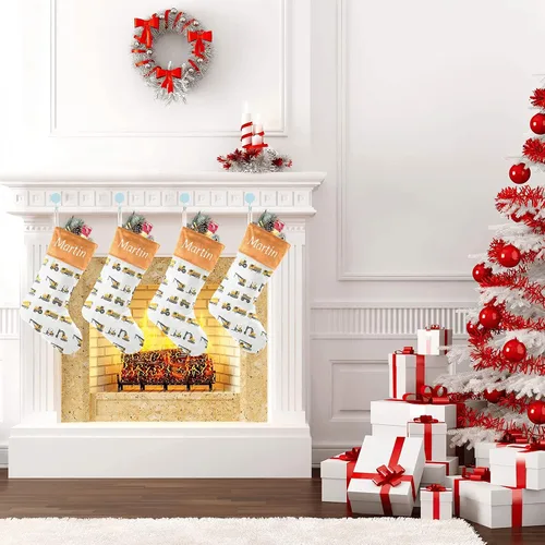 Vista 2 de Camión volquete personalizado Bulldozer divertidas medias de Navidad personalizar con nombre para la familia niños mascotas decoraciones regalo