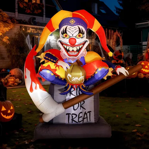 Vista 14 de WBHome 3 m Arco de payasos inflables de Halloween para decoración de exterior, del Día de los Muertos, para patio con luz LED integrada