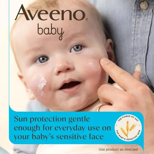 Vista 2 de Aveeno Baby Loción facial hidratante diaria y protector solar mineral con SPF 30, hidratante facial enriquecido con avena para bebés y protección