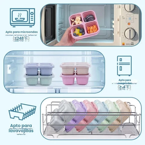 Vista 3 de LCHLZZ 4 compartimentos contenedores de aperitivos, paquete de 20 contenedores reutilizables para preparación de comida, lonchera sin BPA Paquete