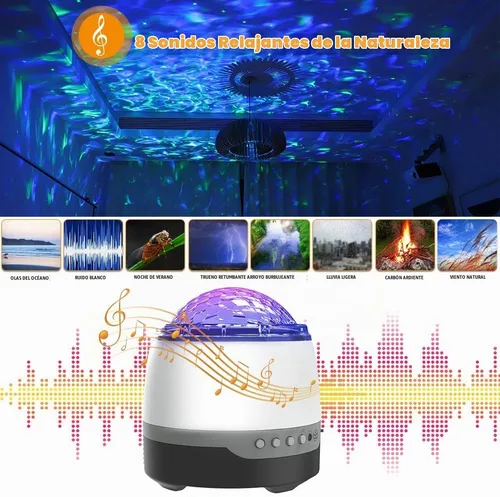 Vista 2 de Proyector de galaxia para dormitorio, proyector de estrellas, control remoto y altavoz Bluetooth de ruido blanco, 8 sonidos de chupete