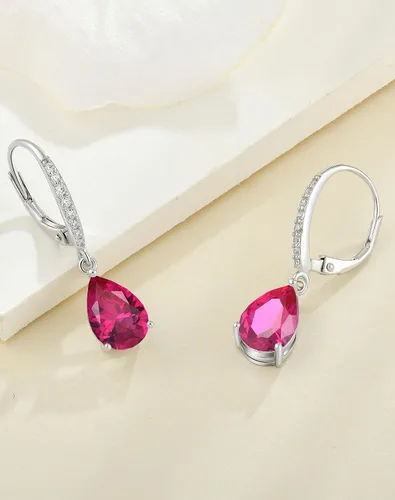 Vista 3 de 925 Dangle Earrings for Girls - Guesma 10x7mm Sterling Silver Leverback Earrings Teardrop Created Birthstone - Women Wedding Earrings Jewelry
