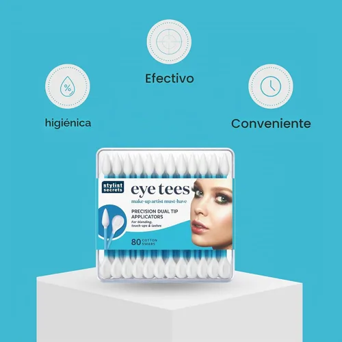 Vista 3 de Fran Wilson EYE TEES - Puntas de algodón de 80 unidades (paquete de 3) – Aplicador de maquillaje de precisión, hisopos de doble cara con extremos