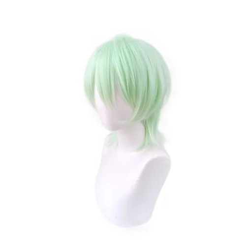 Vista 3 de Xingwang Queen Peluca de anime para cosplay, peluca corta verde claro, peluca de fiesta para hombres y niños para Navidad, Halloween