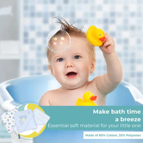 Vista 5 de Spasilk Juego de toallas y paños de baño con capucha para bebés, juego de regalo de 23 piezas, color azul