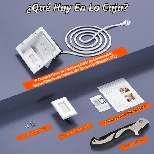 Vista 6 de Kit de organización de cables de pared, kit de pared para ocultar cables de TV con placa de pared de cepillo y cable de 9.8 pies, 2 salidas de CA