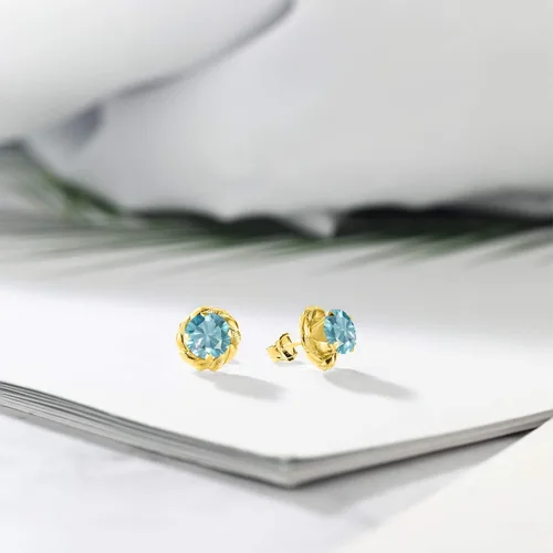 Vista 125 de Gem Stone King Aretes de plata de ley 925 de 0.236 in con piedra natal redonda para mujer