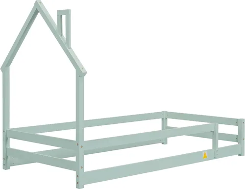 Vista 8 de Harper & Bright Designs Cama de suelo individual para niños con cabecera en forma de casa, cama de plataforma de madera tamaño individual