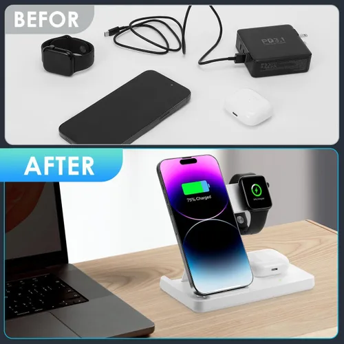 Vista 11 de Cargador inalámbrico, estación de carga 3 en 1 para múltiples dispositivos, soporte de carga para iPhone serie 8-16, Apple Watch, AirPods Pro 3 2
