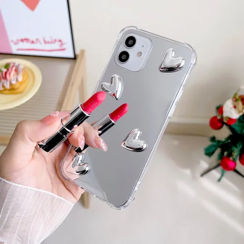 Vista 4 de Funda para iPhone 11, flexible, lindo corazón, silicona suave, transparente, espejo de maquillaje para mujeres y niñas, a prueba de golpes