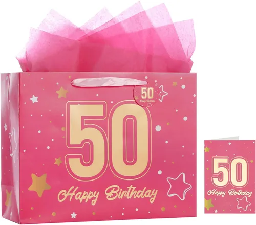 Vista 41 de Powbrace Bolsa de regalo de cumpleaños número 30 negra de 13 pulgadas con papel de seda y tarjeta de felicitación para fiestas, bolsa de regalo