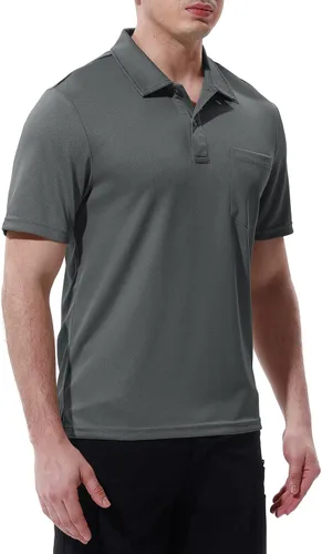 Vista 2 de TBMPOY Polo para hombre con bolsillo, manga corta, secado rápido, informal, para deportes al aire libre