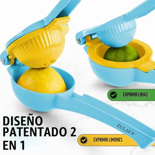 Vista 2 de Zulay Kitchen Metal 2-en-1 Limón Limón Exprimidor, Exprimidor De Mano - Azure Citrus Juicer, Lemon Press Manual, Stainless Steel, Max Extraction
