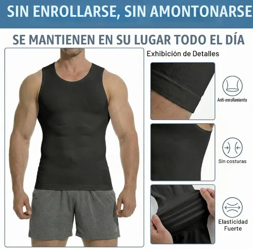 Vista 4 de Camiseta de compresión para hombre, chaleco sin costuras de 2 Pack negro