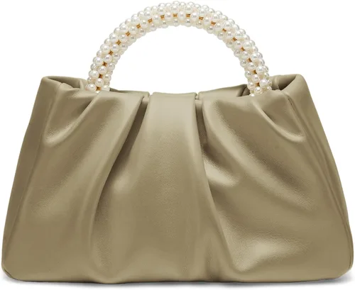 Vista 16 de Beatfull Bolso de noche para mujer, bolso de mano pequeño con perlas de cuero suave, bolso fruncido para boda, novia, fiesta, baile de graduación