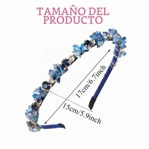 Vista 3 de Urieo Diadema de cristal con gemas azules, accesorio para el cabello de diamantes de imitación para mujer