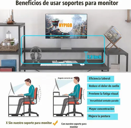 Vista 4 de HYPIGO - Escritorio para computadora para dos personas con estantes