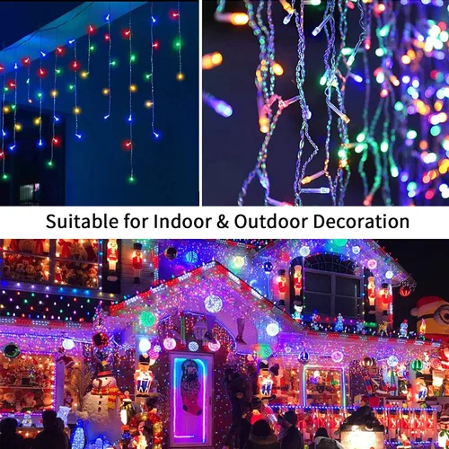 Vista 3 de Blingstar - Luces de carámbano, luces de Navidad multicolor, 32.8 pies, 300 bombillas LED, 60 tiras, tiras de luces enchufables con 8 modos