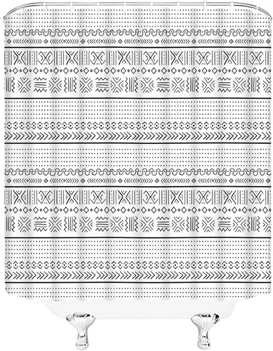 Vista 4 de Cortina de ducha geométrica bohemia negra y blanca, moderna, estilo tribal, retro, azteca occidental, abstracta, de mediados de siglo, tela de arte