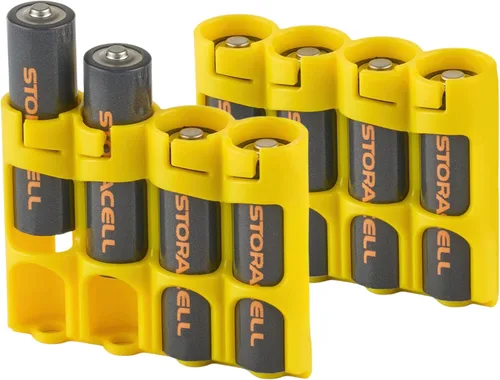 Vista 2 de Storacell - Organizador de almacenamiento de baterías AA (paquete de 2), amarillo, capacidad para 4 baterías (no incluidas)