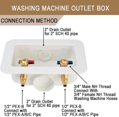 Vista 8 de [1 unidad] Lingmfg Caja de salida para lavadora PEX-B crimpado con drenaje central de 2 pulgadas, crimpado PEX-B de 1/2 pulgada, conexión mangueras