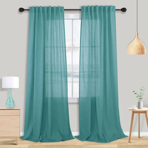 Vista 54 de Mrs.Naturall Cortinas negras de 45 pulgadas de largo, cortinas cortas de lino transparente para privacidad para cocina, dormitorio, ventanas