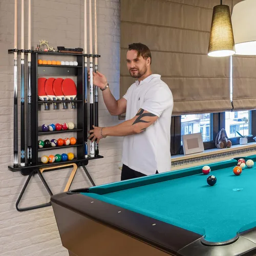 Vista 7 de XCSOURCE Soporte para Tacos de Piscina - Soporte 2-EN-1 para Tacos de Billar y Palas de Ping Pong, Montaje en Pared de Madera de Pino Macizo