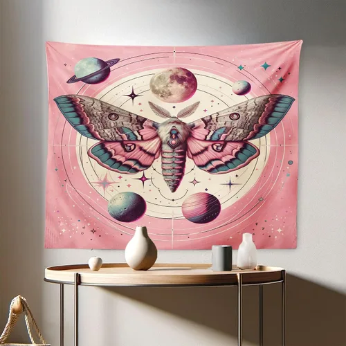 Vista 124 de Ambesonne Tapiz bohemio, diseño floral de bruja, luna y mariposa con adornos de mandala, decoración de tela para colgar en la pared para dormitorio