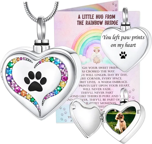Vista 30 de Fanery Sue Collar personalizado para cenizas de mascotas para perros y gatos, foto y texto personalizados, regalo de condolencia, regalo