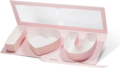 Vista 3 de Geoto Paquete de 6 cajas de regalo rellenables en forma de letra de 17.3 x 6 x 2 pulgadas, color rosa/rojo/blanco, caja de regalo con texto en Rosa