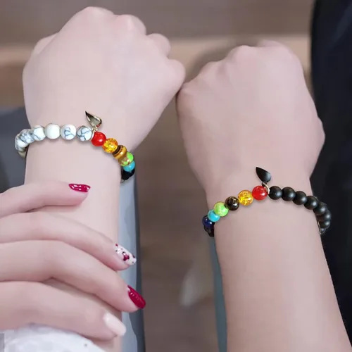 Vista 76 de 2 pulseras magnéticas para parejas, piedra natural negra mate, cristal para votos de amor eterno, juego de pulseras de cuentas de piedra de energía