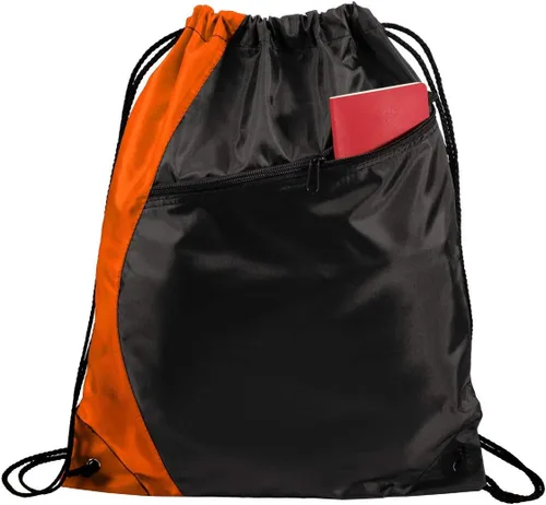 Vista 4 de Mochila personalizada con cordón con monograma con bolsa de cincha de texto personalizado con diseño impreso personalizable, NaranjaNegro