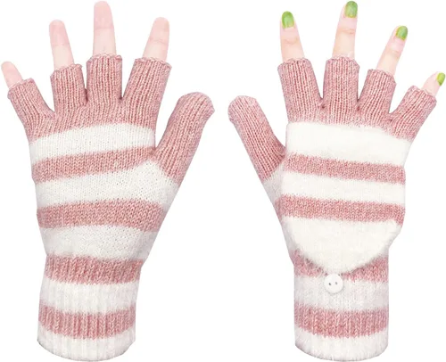 Vista 86 de Beurlike Guantes de invierno para mujer, de lana cálida, a prueba de viento, convertibles, sin dedos