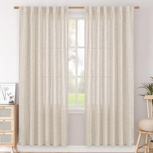 Vista 13 de BGment Cortinas cortas de lino marfil de 36 pulgadas de largo para ventanas de cocina, pequeñas cortinas texturizadas rústicas para café sobre