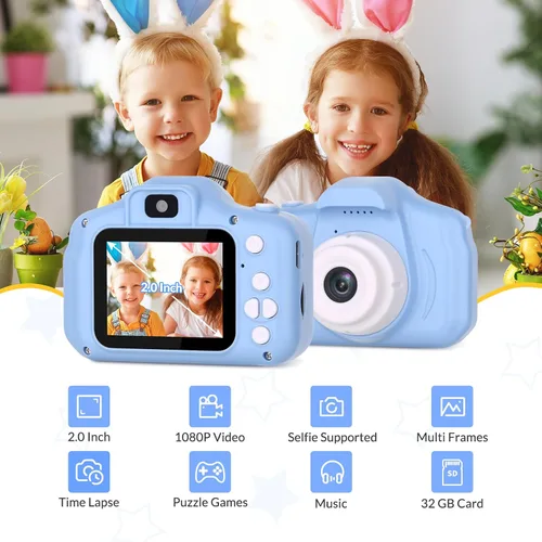 Vista 2 de Mafiti Cámara para Niños, Cámara Digital Mini Selfie de 26MP HD para Niños, Cámara para Niños Pequeños de Vídeo 1080P, Juguete al Aire Libre