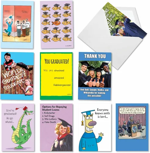 Vista 10 de NobleWorks Juego de 10 tarjetas de felicitación de graduación con sobres de 5 x 7 pulgadas (10 diseños, 1 cada uno) Animal Grads AC10368GDG-B1x10
