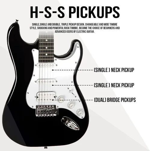 Vista 4 de Soulmate - Kit de guitarra eléctrica para principiantes de 39 pulgadas, tamaño completo, guitarra eléctrica de cuerpo sólido con pastilla HSS